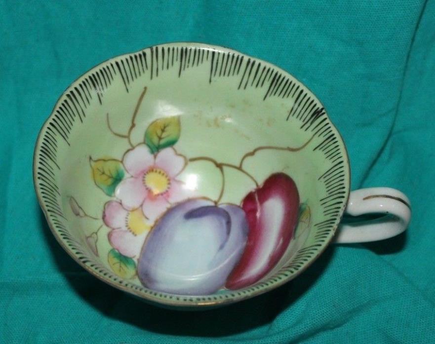 Antique FERN Hand Painted Porcelain Fruit Tea Cup