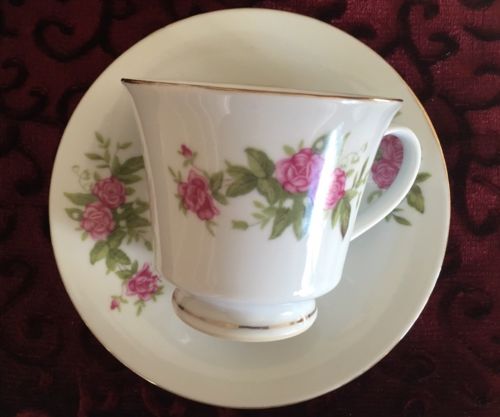 Tea Cup & Saucer W/Pink Roses Made In China
