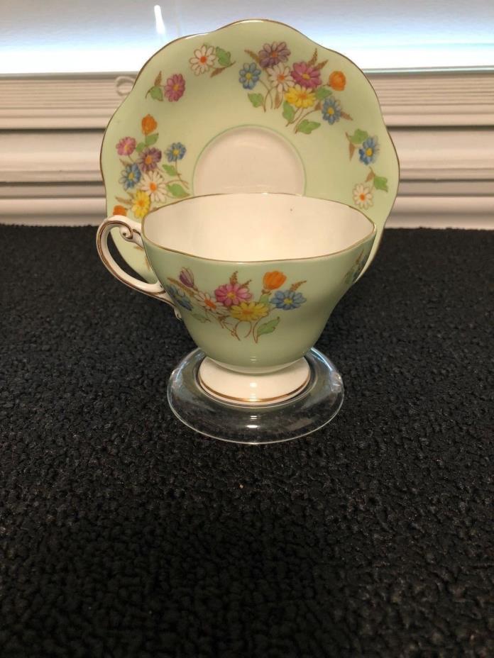 Vintage Foley Bone China light green floral tea cup & saucer pre-owned