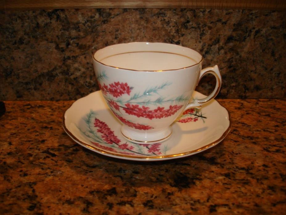 Vintage Colclough Tea Cup & Saucer Bone China Gold Pink Heather England