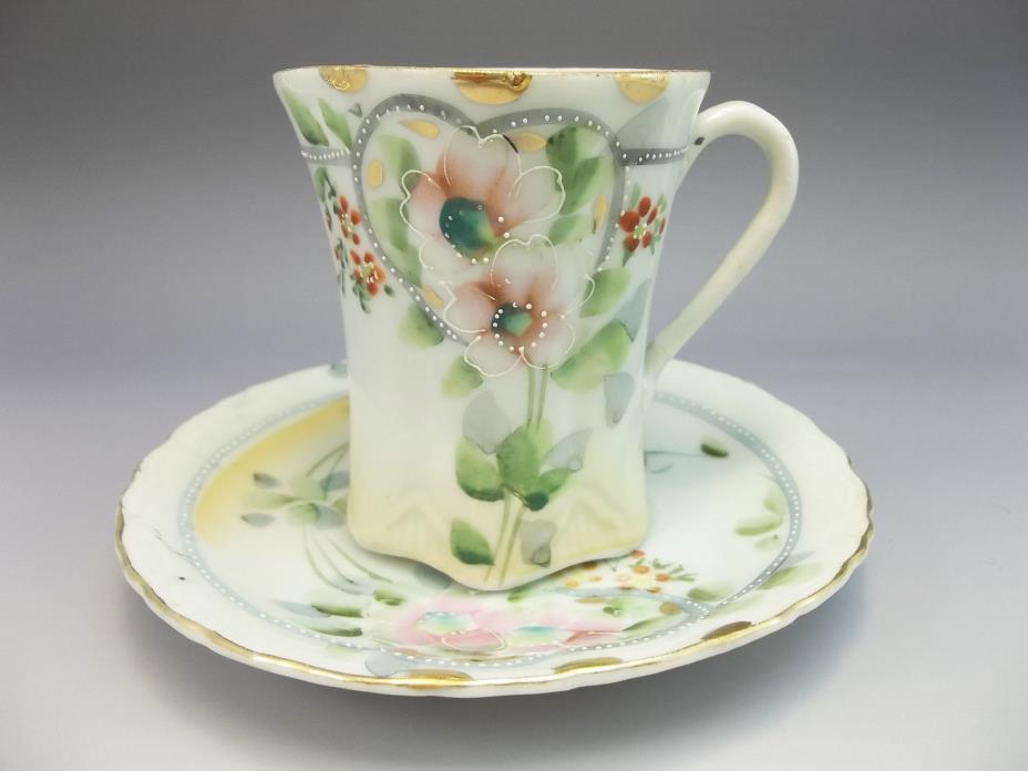 Hand Painted Nippon Porcelain Tea Cup Saucer Set (s) Pastel Flowers Japan