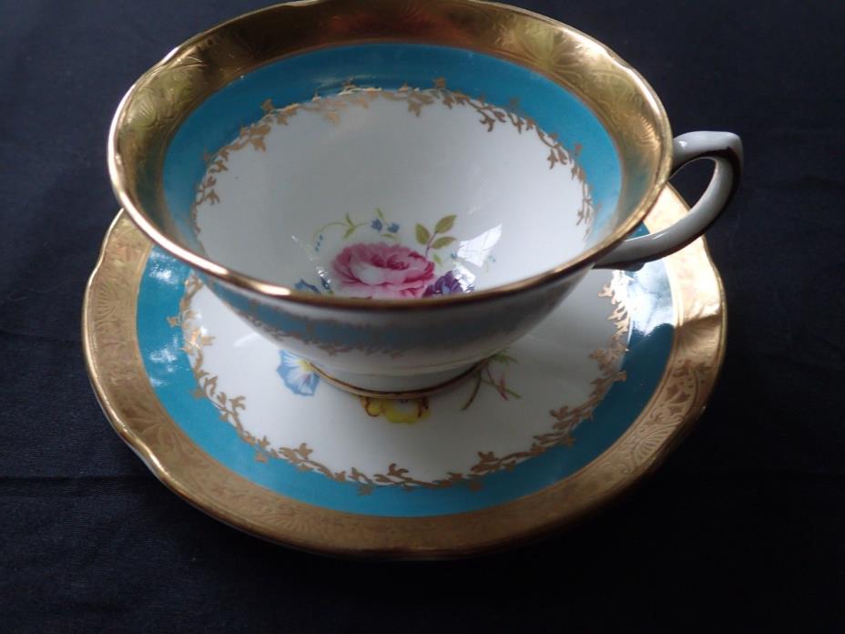 ROYAL GRAFTON K8881 TURQUOISE AND GOLD FLORAL Cup & Saucer
