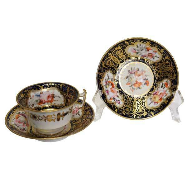 Antique English Soft Paste Porcelain Tea Cup & Saucers Trio c. 1820