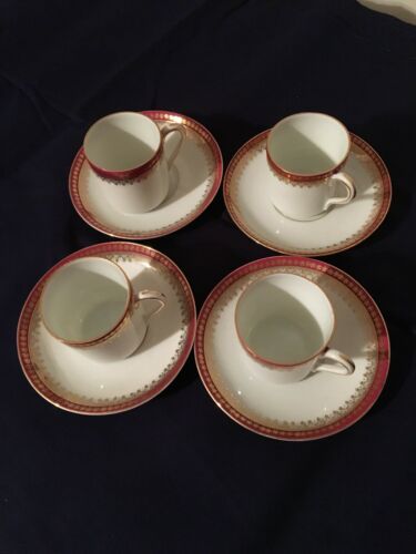 4 Demitasse Cups And Saucers Imperial Crown China White