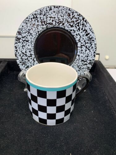 vintage Black White Checker Tea Cup And Saucer Lt 435b