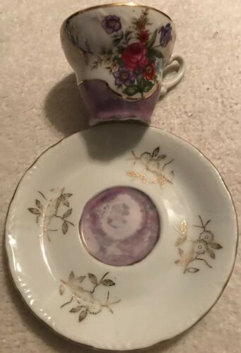 Vintage Sterling China of Japan Tea Cup & Saucer Set Purple with Floral Design
