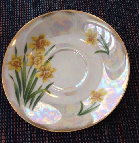 Vintage UCAGCO Saucer Japan  March Daffodil Lusterware Footed