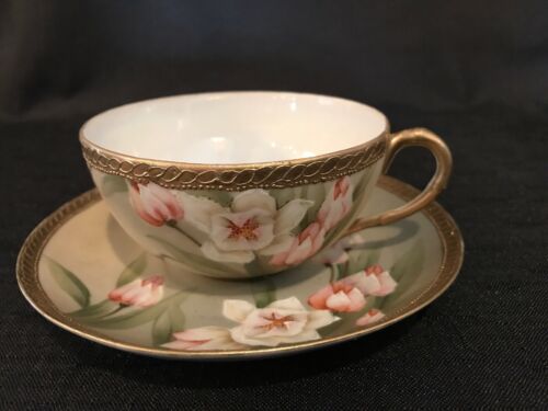 Teacup and Saucer, Tulips, Handpainted