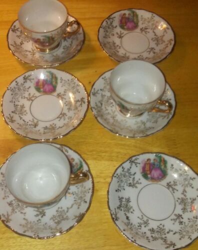 6 Vintage Porcelian Tea Saucers-  3 Matching Cups Miniatures Victorian Style