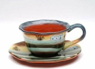 ATD 31933 Porcelain Cup and Saucer Set with Sunrise Design