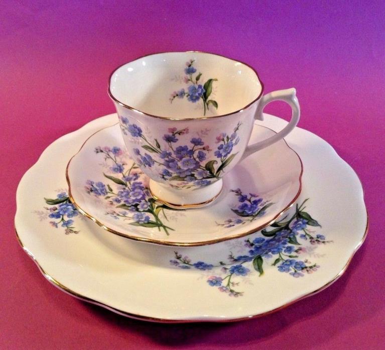 Royal Albert Dessert Set - Tea Cup Saucer Plate - Blue Forget Me Not - England