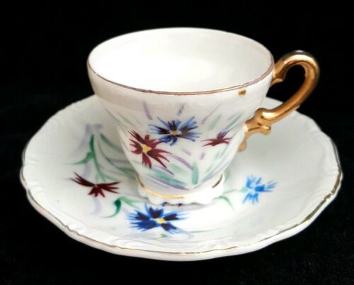 Vintage Demitasse Tea Cup and Saucer with Gilded Gold Trim & Flowers