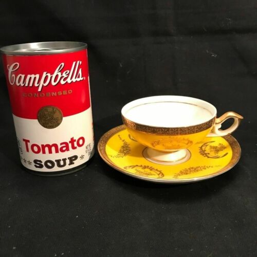 VINTAGE ARNART 5TH AVE HAND PAINTED TEACUP & SAUCER YELLOW GOLD #2056 JAPAN