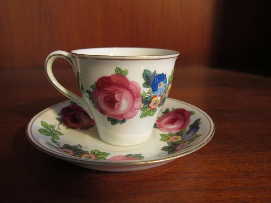 Demitasse Cup and Saucer Marked E Hughes & Co England White With Roses