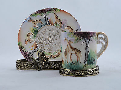 Small Demitasse Cup & Saucer Hand Painted 