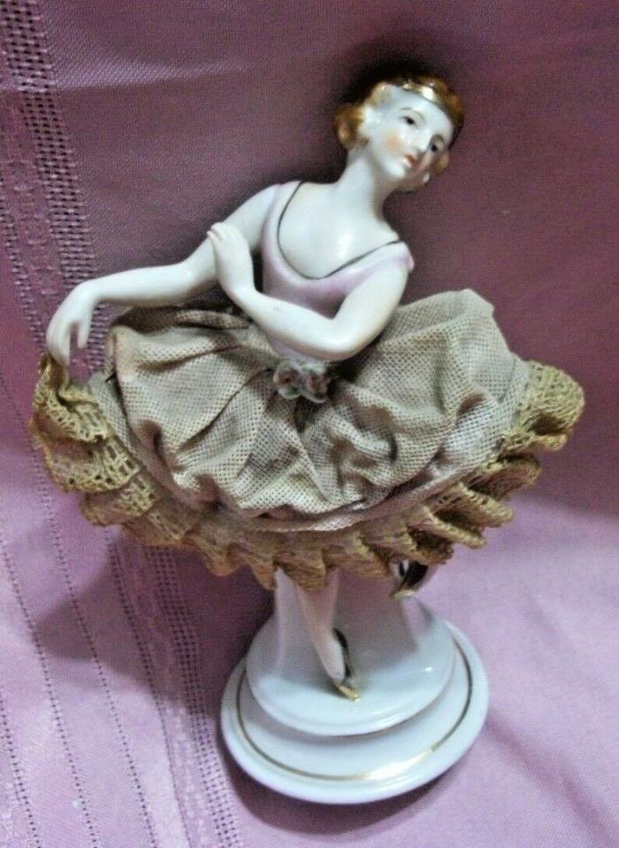 VINTAGE BALLERINA DANCER FIGURINE STIFFENED lace FROM JAPAN LACE