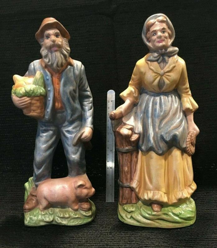 2 Large Vintage Hand Painted Porcelain Figurines Old Country Folks Unmarked #2
