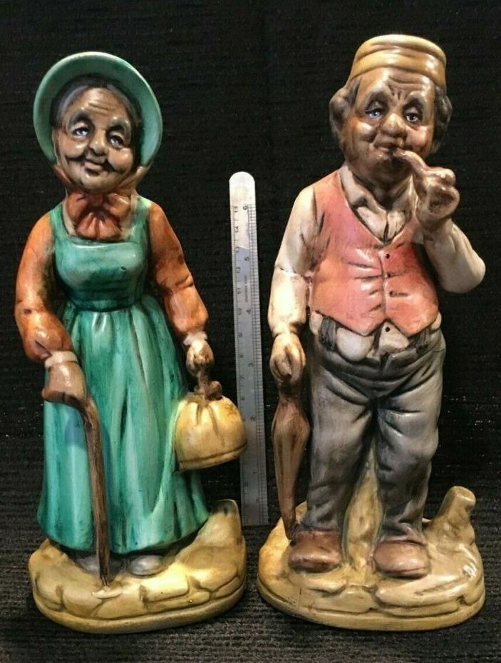 2 Large Vintage Hand Painted Porcelain Figurines Old Country Folks Unmarked #1