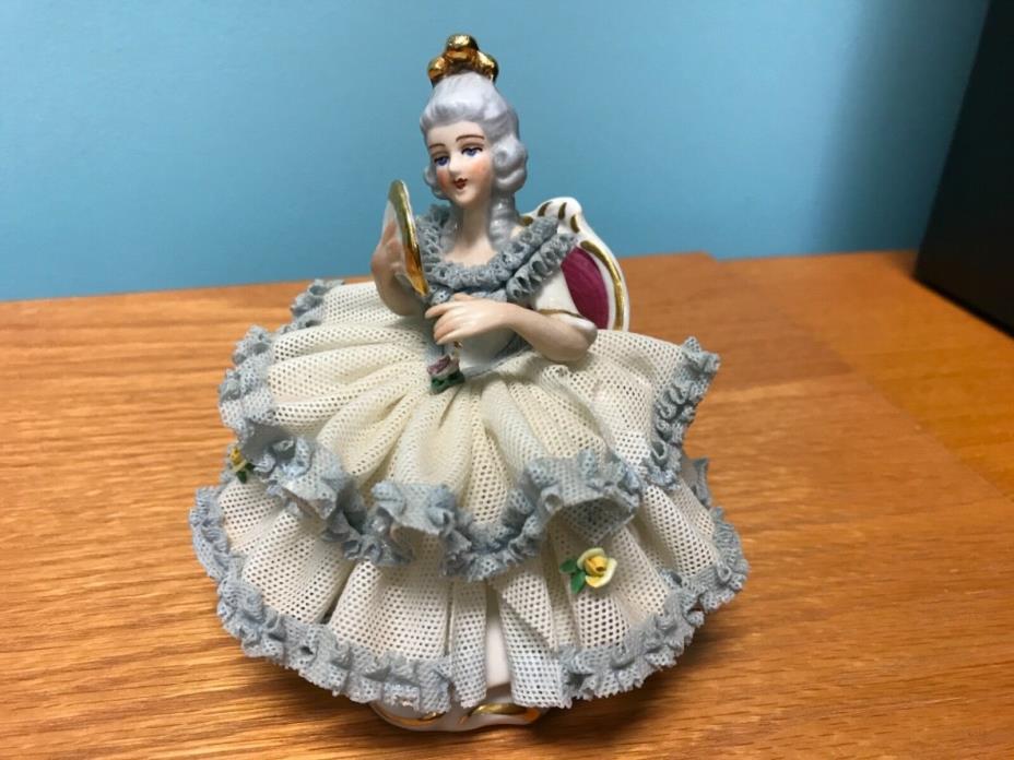 Dresden Germany Lace Figurine Woman seated with a fan ( see pic’s ) # 1