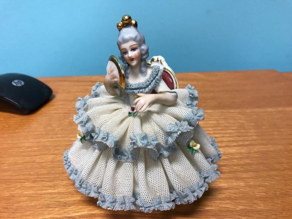 Dresden Germany Lace Figurine Woman seated with a fan ( see pic’s ) # 2