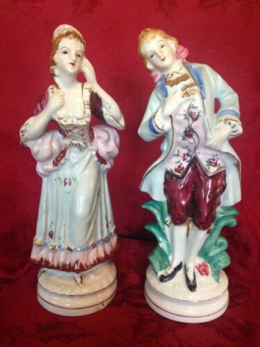 Vintage Made In Japan Porcelain Figurine Pair Lady Man 18thC Dress