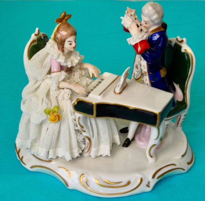 Dresden KP Müller Musicians Lace Figurine Antique Porcelain ca 1930s