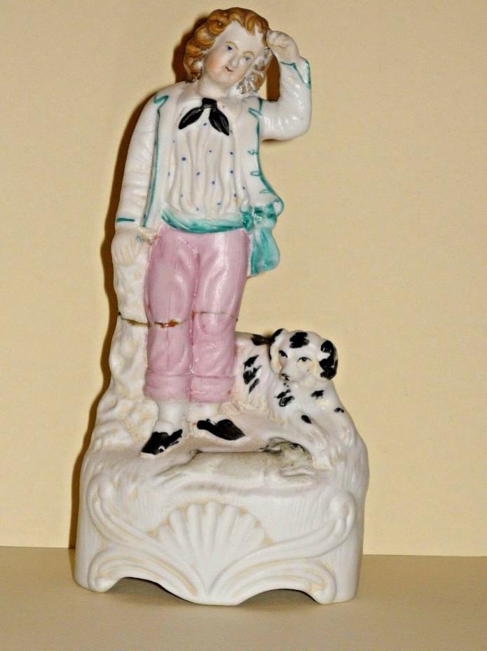 Repaired Boy and Dog Porcelain Figurine Probably British