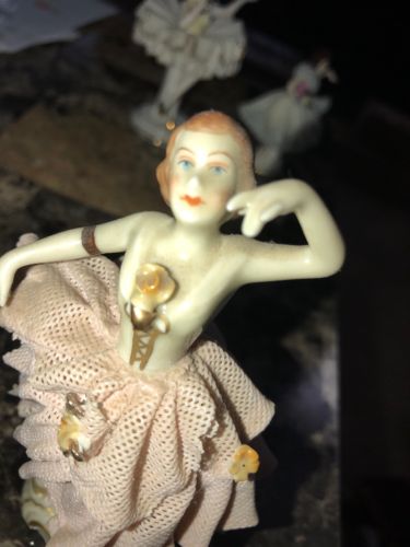 Antique Vintage 5” Lady Figurine Porcelain Lace Germany Ballerina