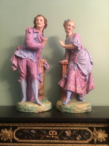Vion&Baury Porcelain Rare Bisque Statue  Mark French Pair Figures 28.5”large Old