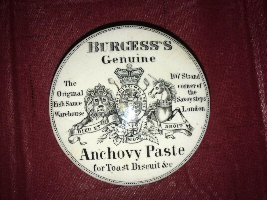 RARE ORIGINAL ANTIQUE BURGESS'S ANCHOVY PASTE CERAMIC JAR  ENGLAND C1900 CROCK