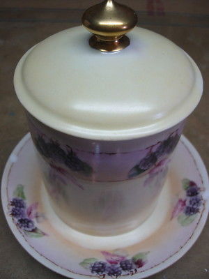 Jam jar with saucer and cover antique GOA France beautiful colors