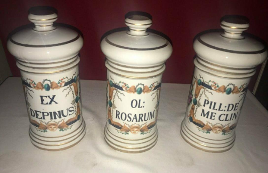 MATCHING Set of Large Vintage Porcelain Drugstore Apothecary Display Jars (3)