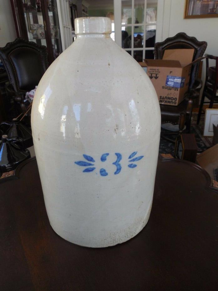 ANTIQUE 3 GALLON STONEWARE JUG; Marked 