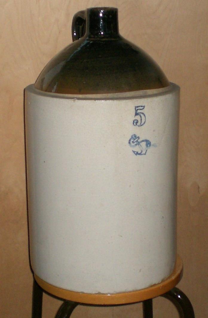Vintage Blue Anchor Pottery Stoneware 5 Gallon Jug