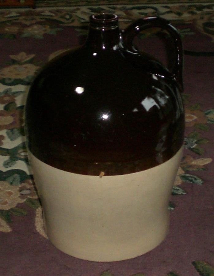 Vintage Sherwood Bros. Pottery Stoneware 4 or 5 Gallon Brown And Tan Jug