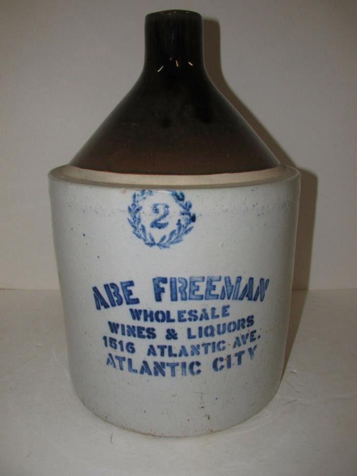 Antique Stoneware Jug, Abe Freeman, Atlantic City New Jersey