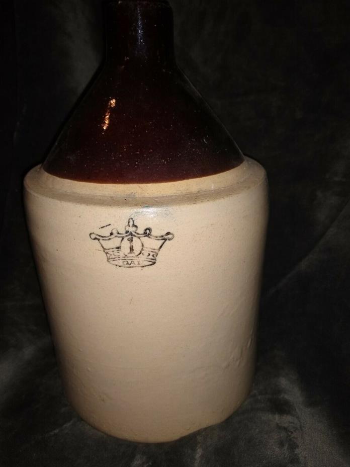 Vintage 1 Gallon Stoneware Moonshine Whiskey Jug Crock - Brown on Beige
