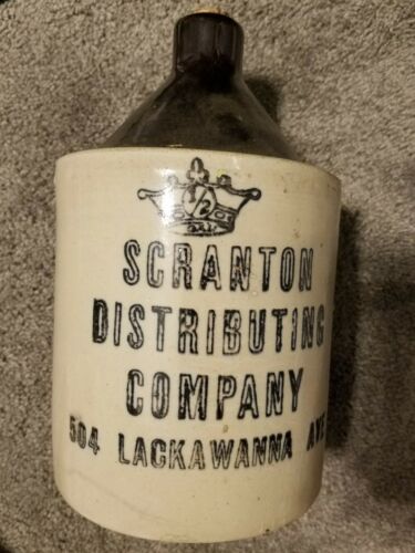Antique Stoneware Crock Jug Scranton Distributing Co Whiskey Liquor Wine 1/2 GAL