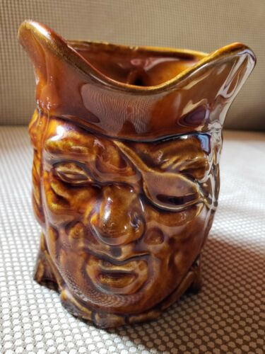 Rockingham Ceramic Cup Large Toby Mug Pirate Captain Honey Brown Glaze 5X5
