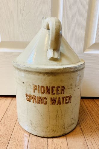 Antique PIONEER SPRING WATER Advertising Stoneware Glazed Jug