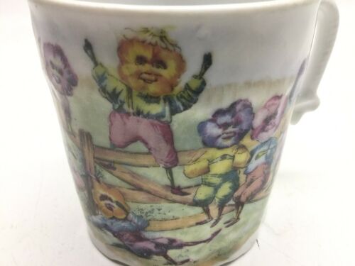 Antique Porcelain Childs Mug With Flower Head Children On See Saw