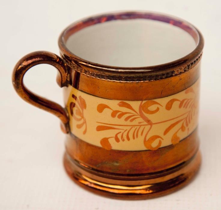 Antique Copper Luster Mug with  Luster Leaf Band Soft Paste