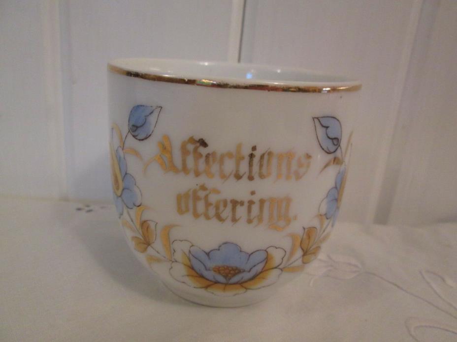Antique Cup Mug Gift Affections Offering Gold Blue Floral Souvenir Present