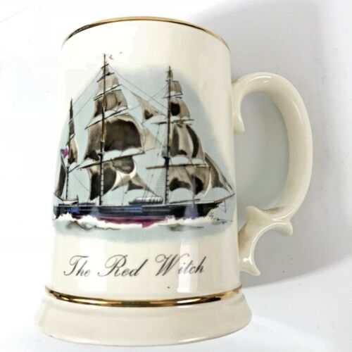 Vintage Swank Tankard Stein Mug Ship Design Porcelain The Red Witch