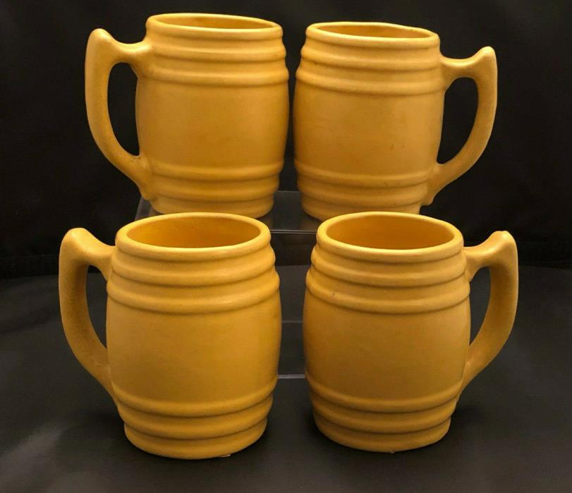 Set of Four Matte Yellow Stoneware Mugs