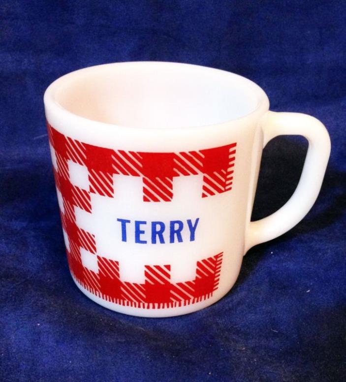 Vintage Westfield “Heat Proof” Red/White Checkered Coffee Mug W/ Name “Terry