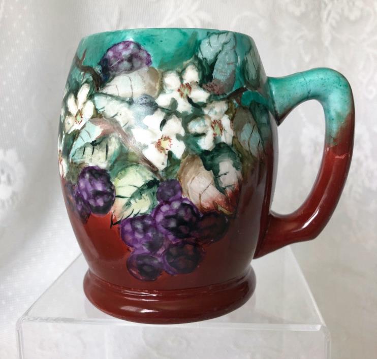 Antique porcelain lithophane hand painted mug stein