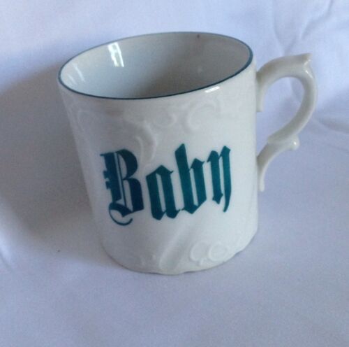 Baby Cup Christening Mug Antique  Nursery Green Gift Hand Painted Porcelain
