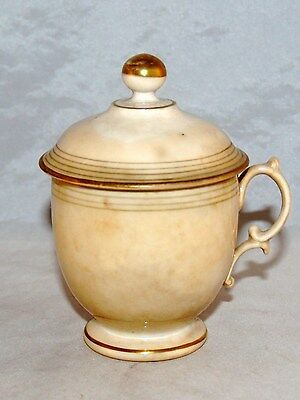 ANTIQUE ENGLISH STAFFORDSHIRE STRIPED AND GILT MUSTARD POT COVERED LIDDED CUP