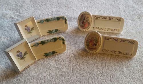 Vintage Write-On Porcelain Victorian Floral/Courting Couple Place Marks Set of 4